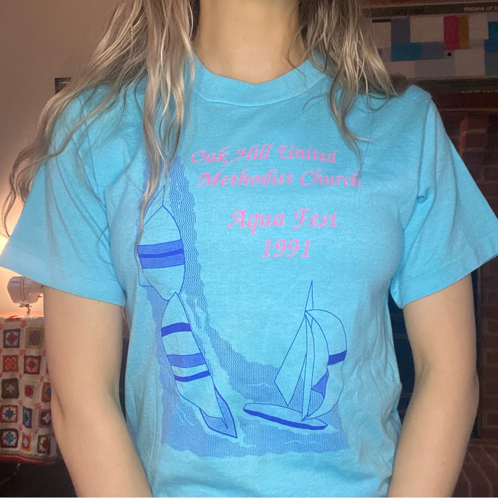 Vintage 1991 Screen Stars Best Single Stitch Aqua Fest Neon Sailboat Sai…